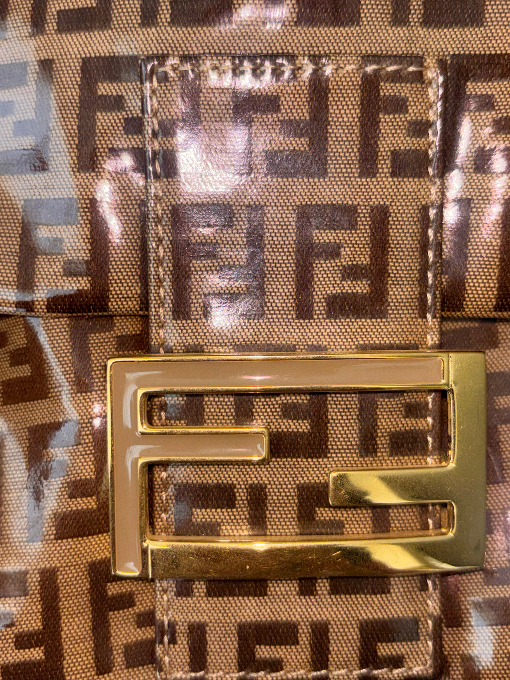 Authentic Fendi Zucca Monogram Mama Baguette Shoulder Bag – Brown PVC Canvas