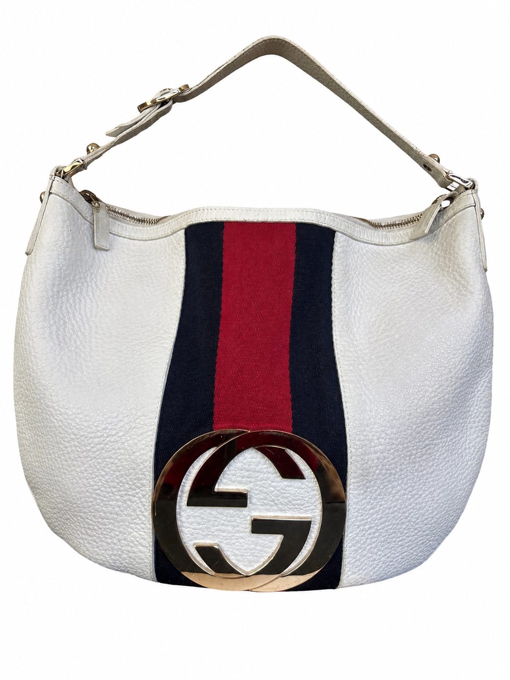 Gucci White Pebbled Leather Large Interlocking GG Hobo Shoulder Bag