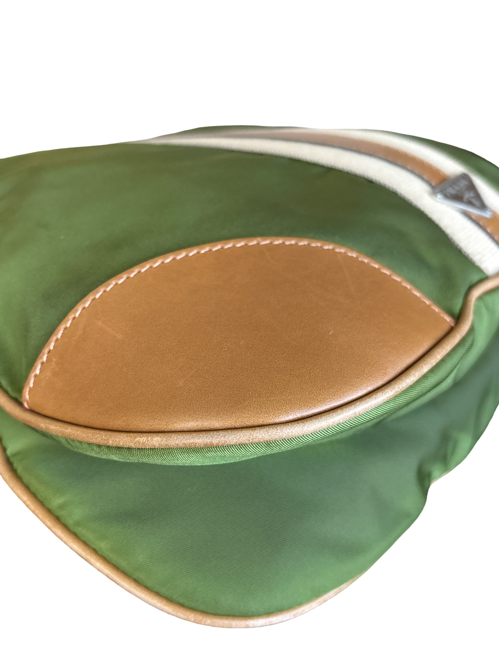 Prada Green Nylon Shoulder Bag | Leather Trim | Silver Hardware