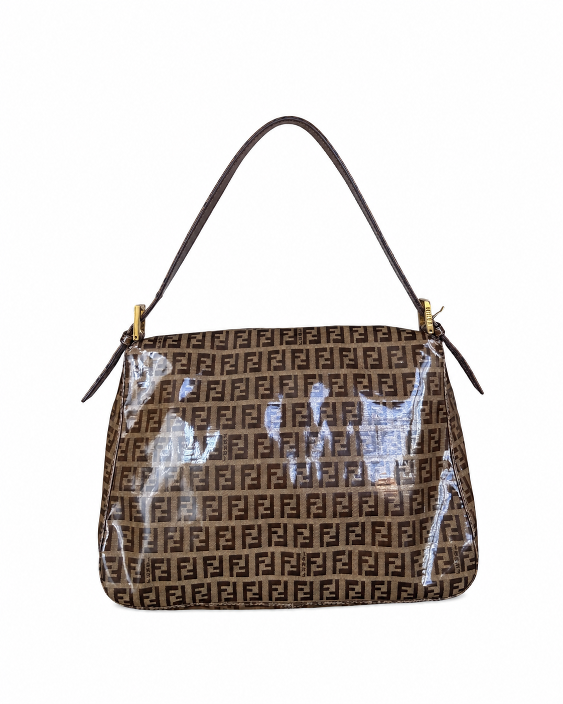 Authentic Fendi Zucca Monogram Mama Baguette Shoulder Bag – Brown PVC Canvas