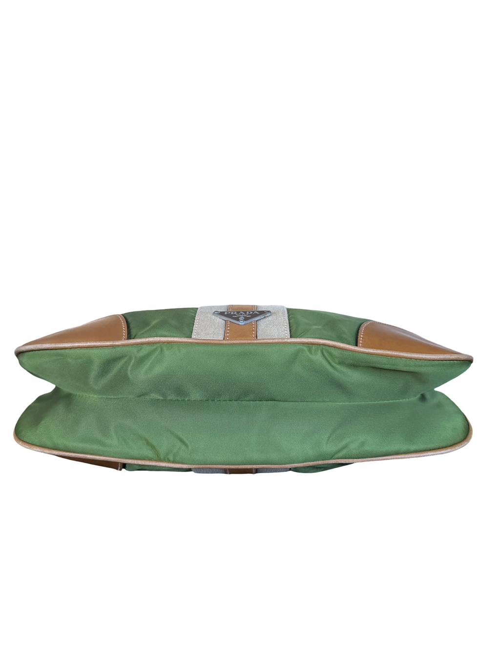 Prada Green Nylon Shoulder Bag | Leather Trim | Silver Hardware