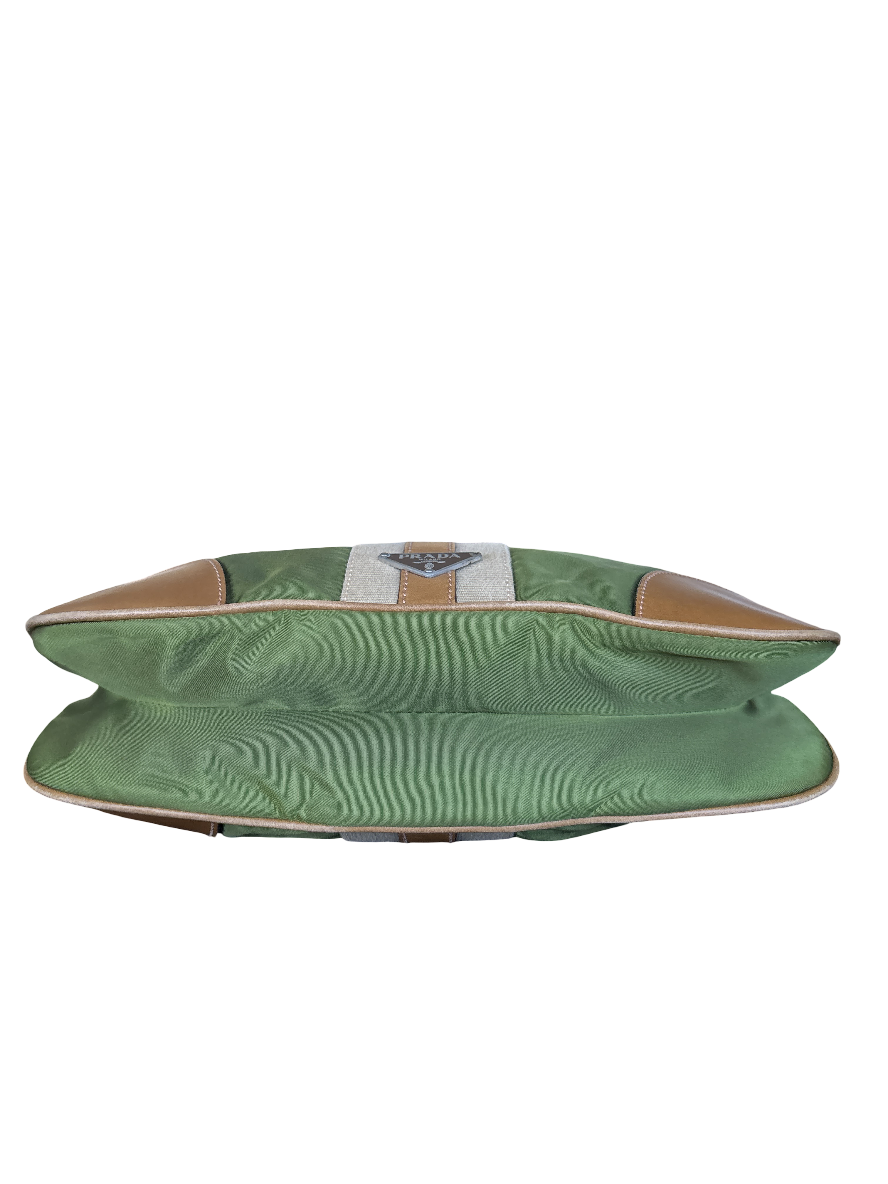 Prada Green Nylon Shoulder Bag | Leather Trim | Silver Hardware