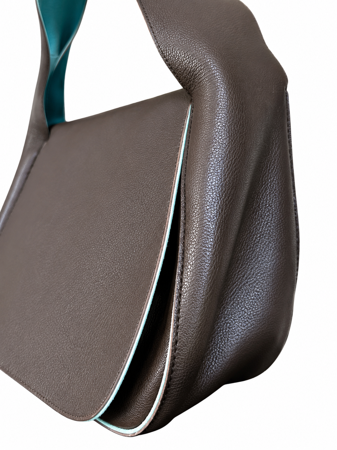 Miu Miu Brown Leather Shoulder Bag with Turquoise Trim