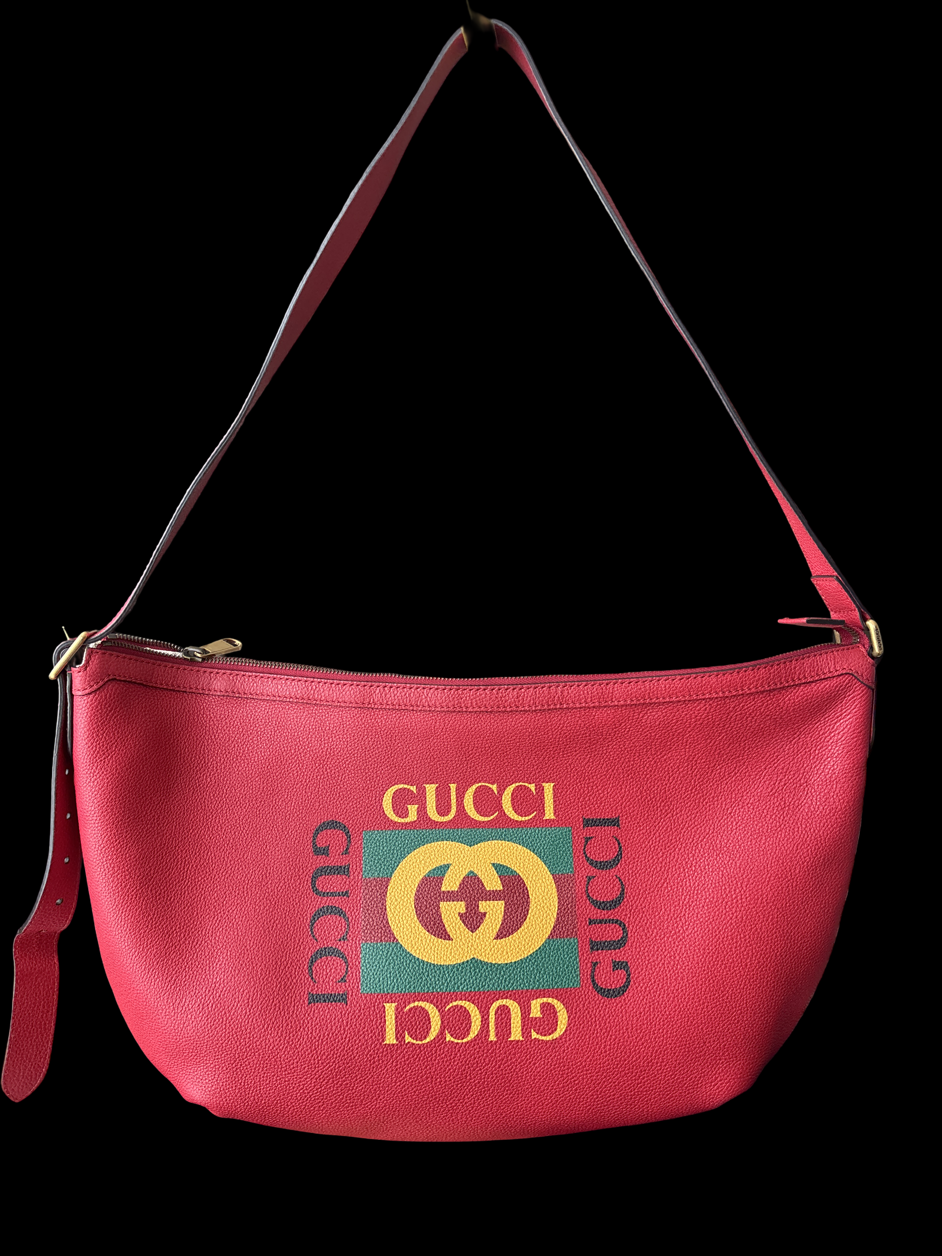 Authentic Gucci Red Leather Vintage Logo Shoulder/Shoulder Bag