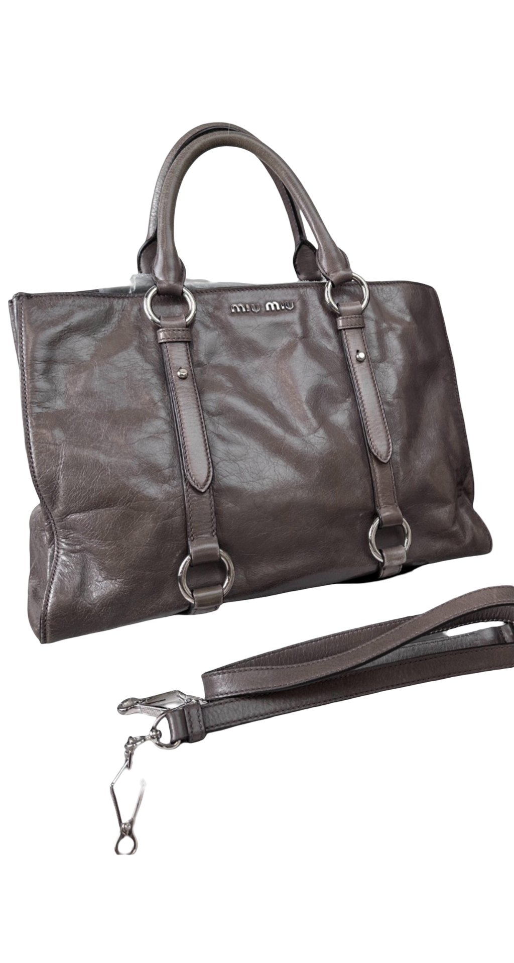 Authentic Miu Miu Soft Leather Satchel Tote with Shoulder Strap