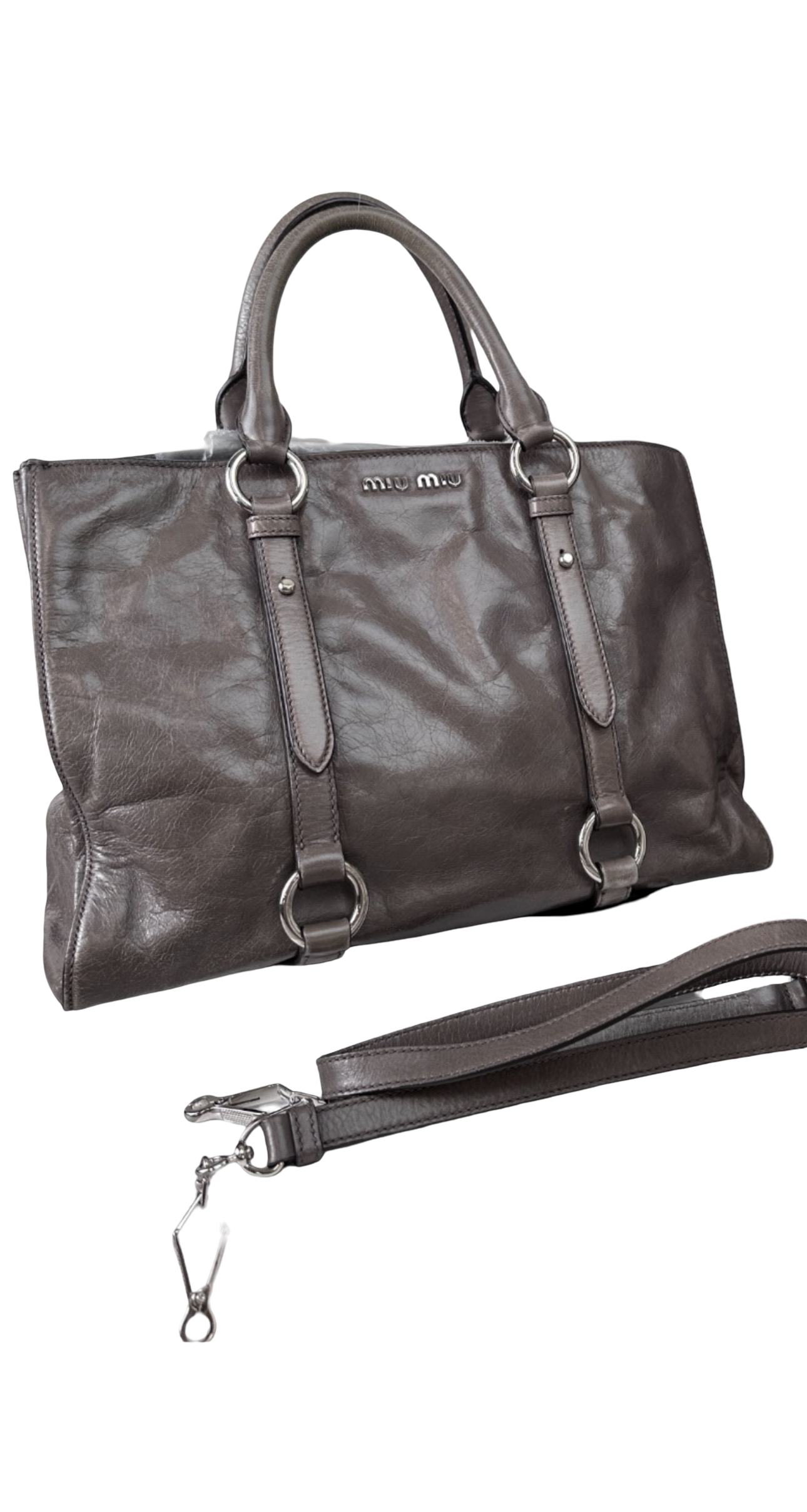 Authentic Miu Miu Soft Leather Satchel Tote with Shoulder Strap