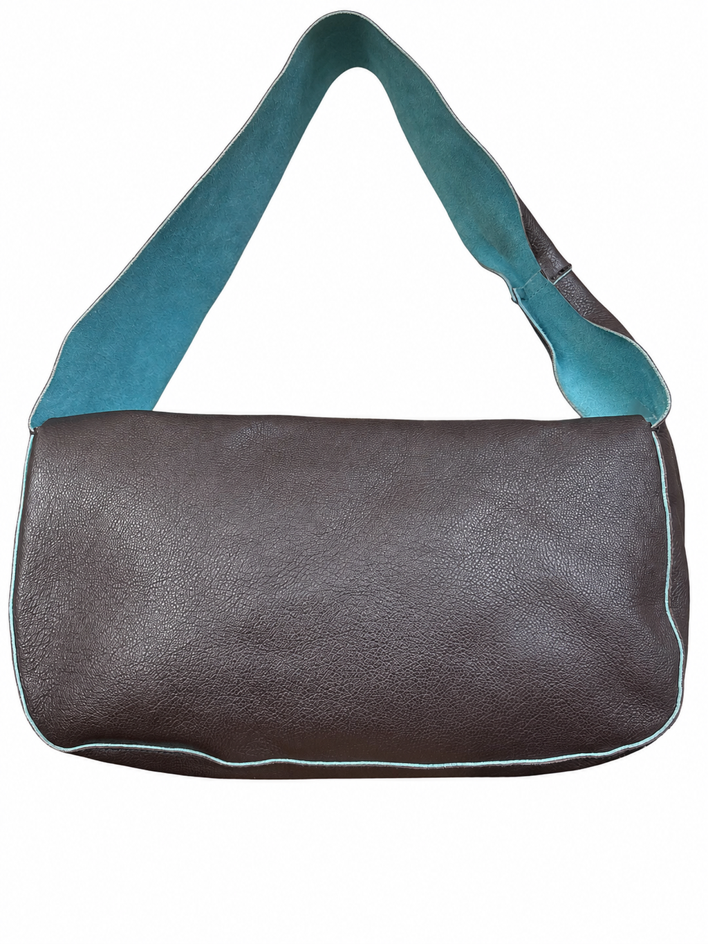 Miu Miu Brown Leather Shoulder Bag with Turquoise Trim