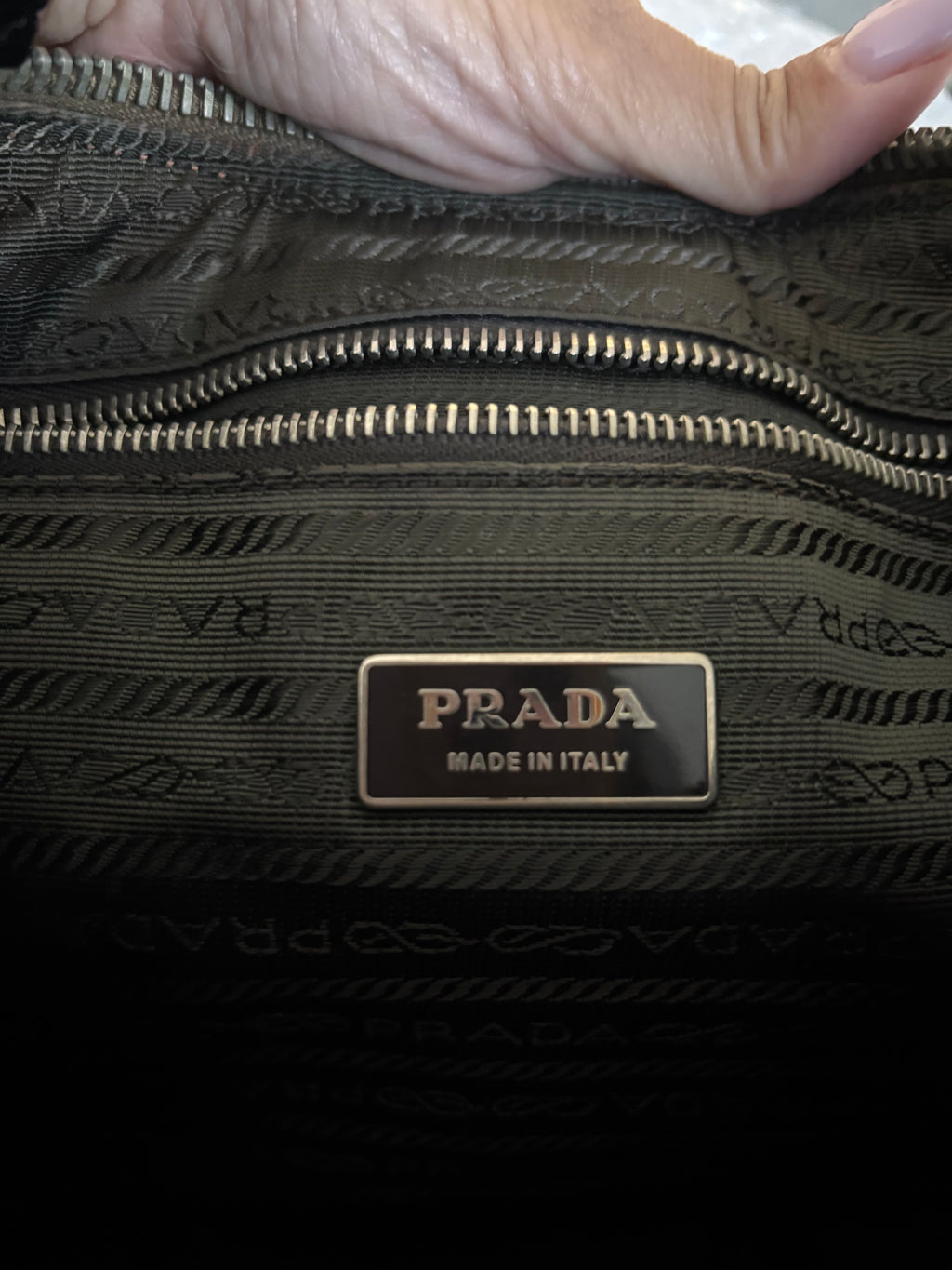 Prada Green Nylon Shoulder Bag | Leather Trim | Silver Hardware