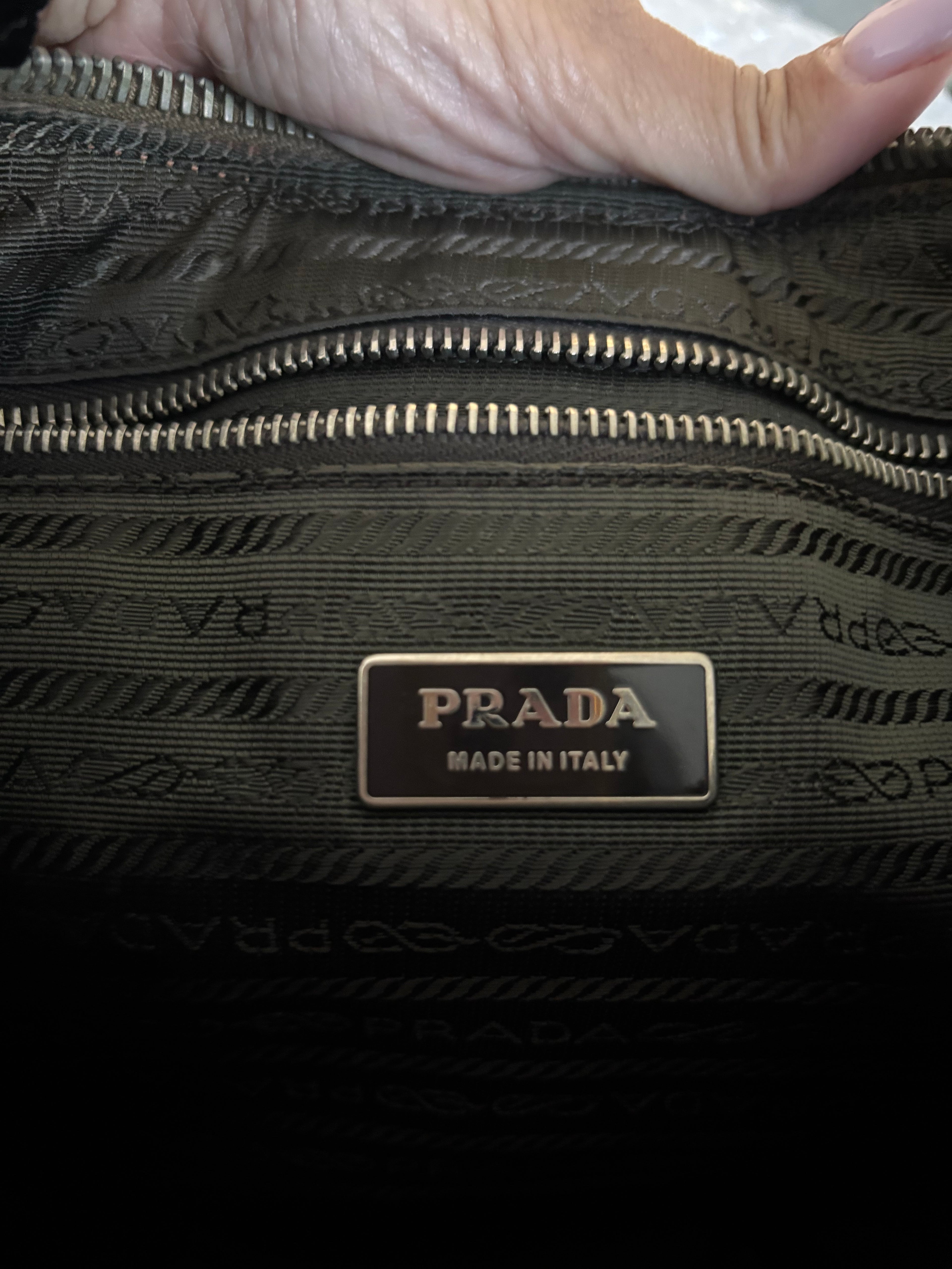 Prada Green Nylon Shoulder Bag | Leather Trim | Silver Hardware