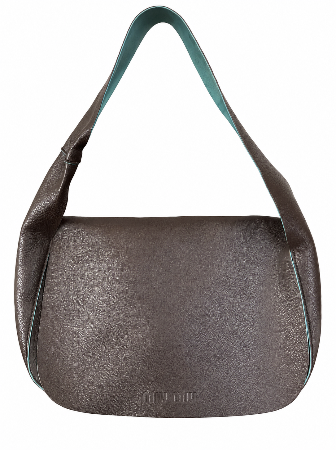 Miu Miu Brown Leather Shoulder Bag with Turquoise Trim