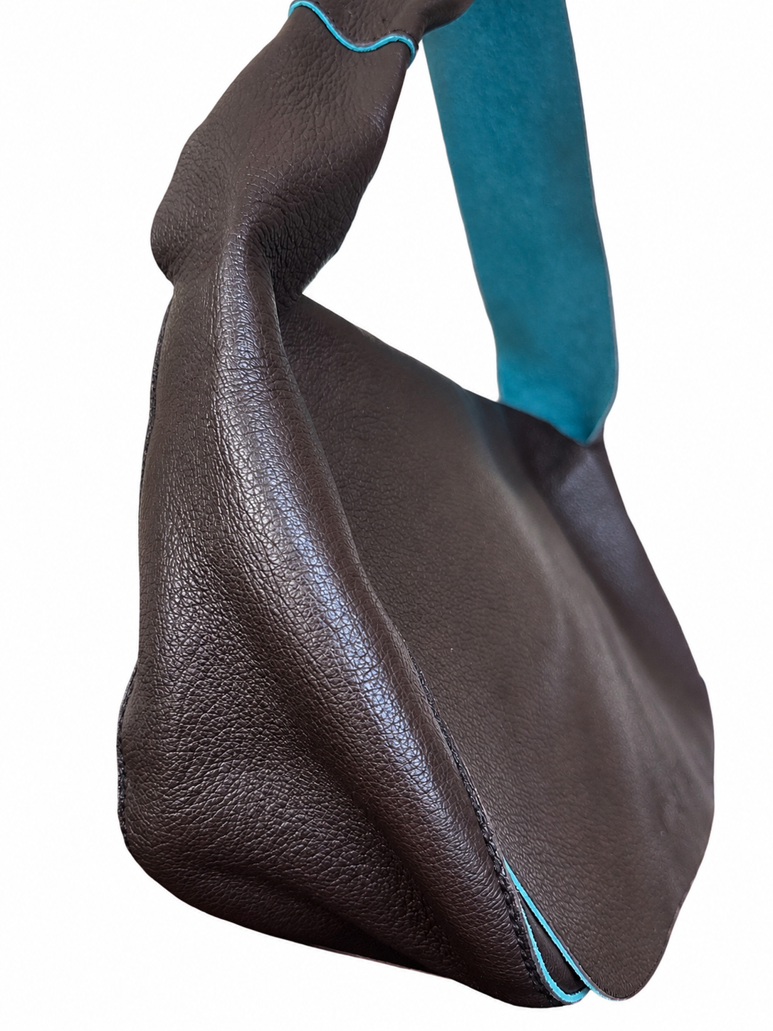 Miu Miu Brown Leather Shoulder Bag with Turquoise Trim