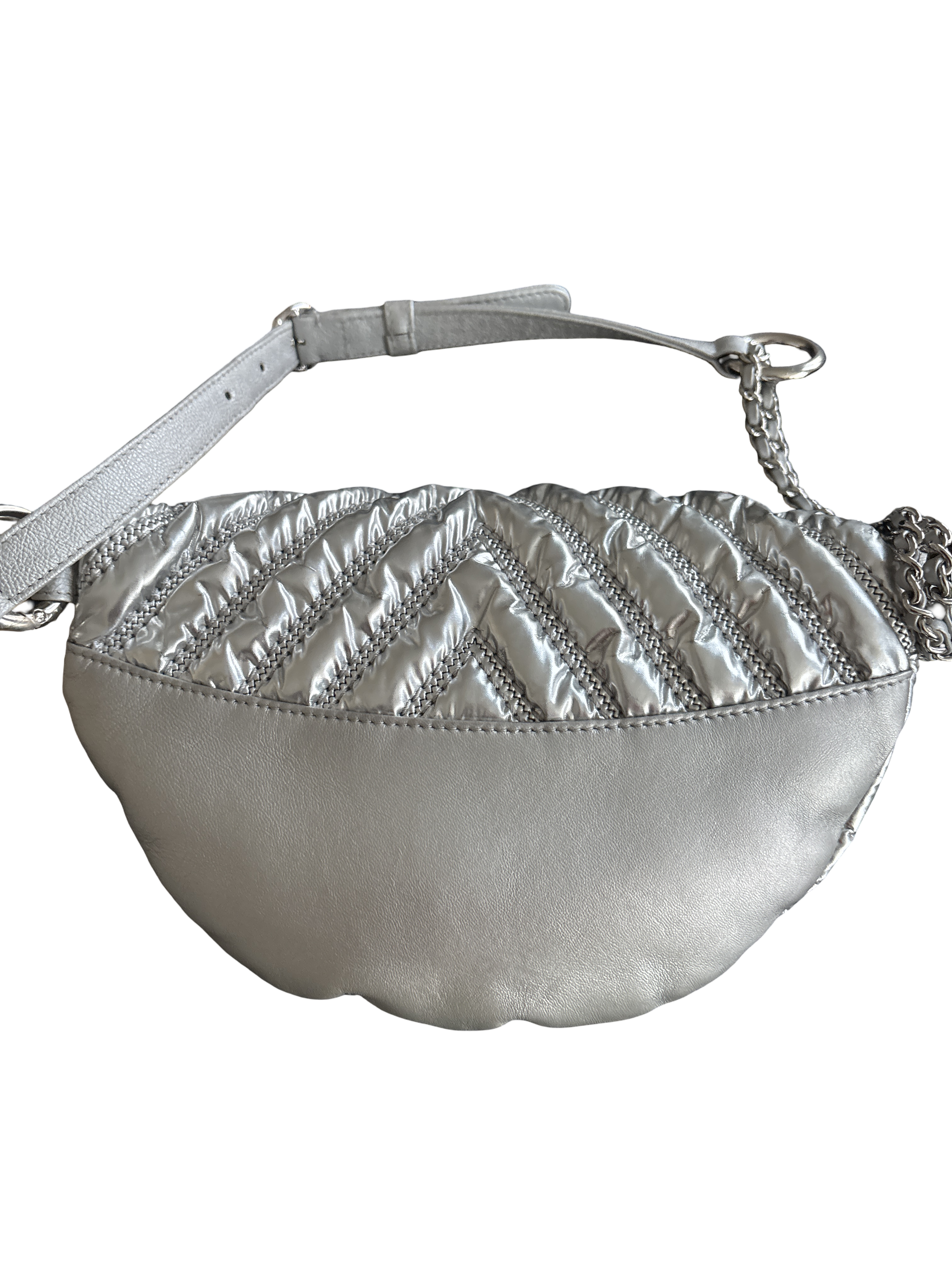 Chanel Metallic Silver Quilted Belt Bag / Crossbody