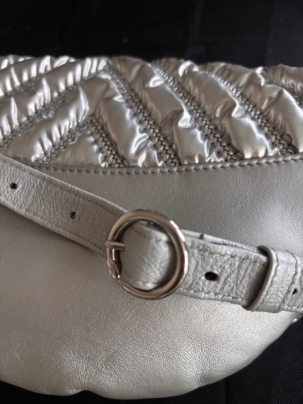 Chanel Metallic Silver Quilted Belt Bag / Crossbody