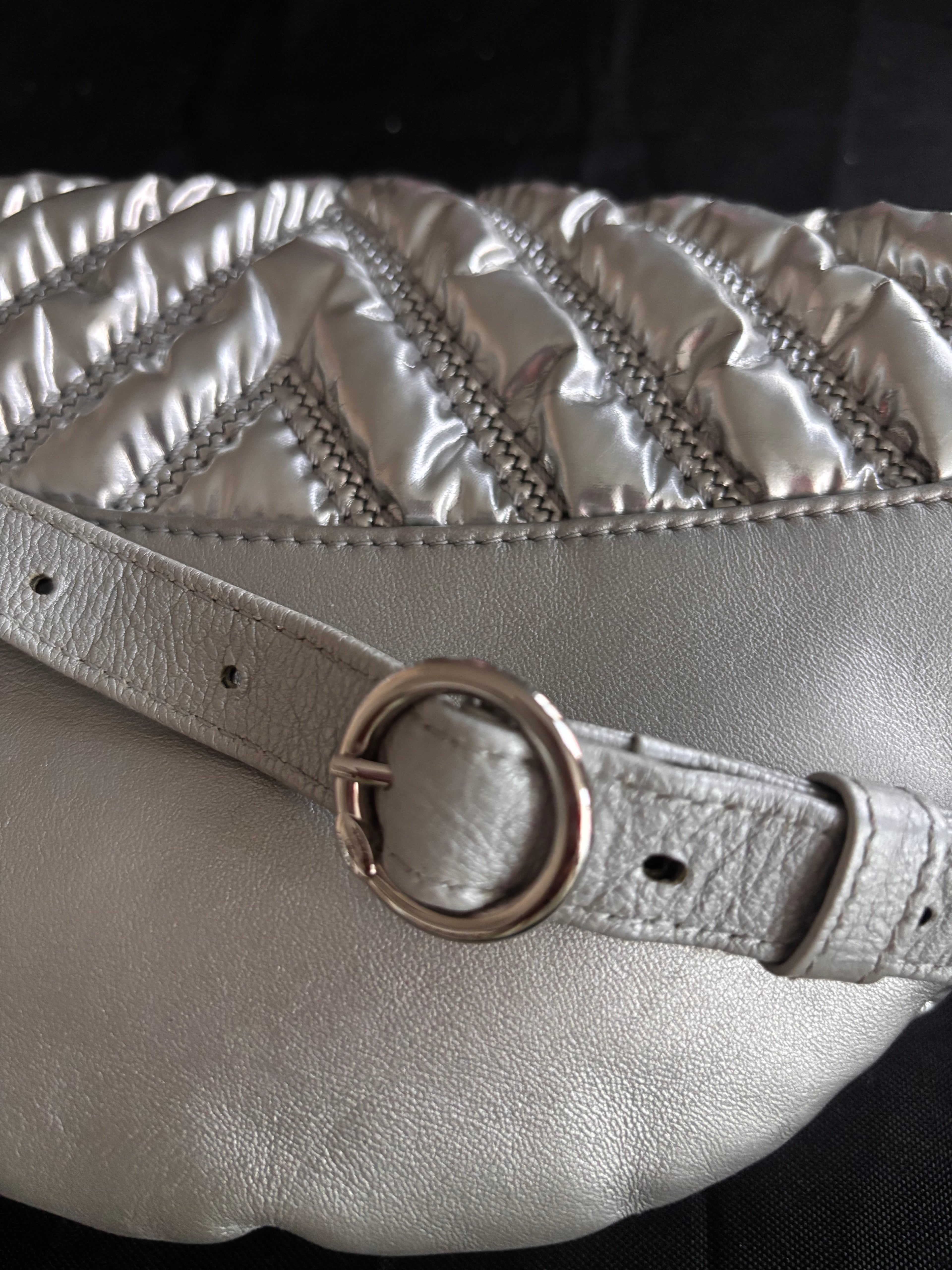 Chanel Metallic Silver Quilted Belt Bag / Crossbody