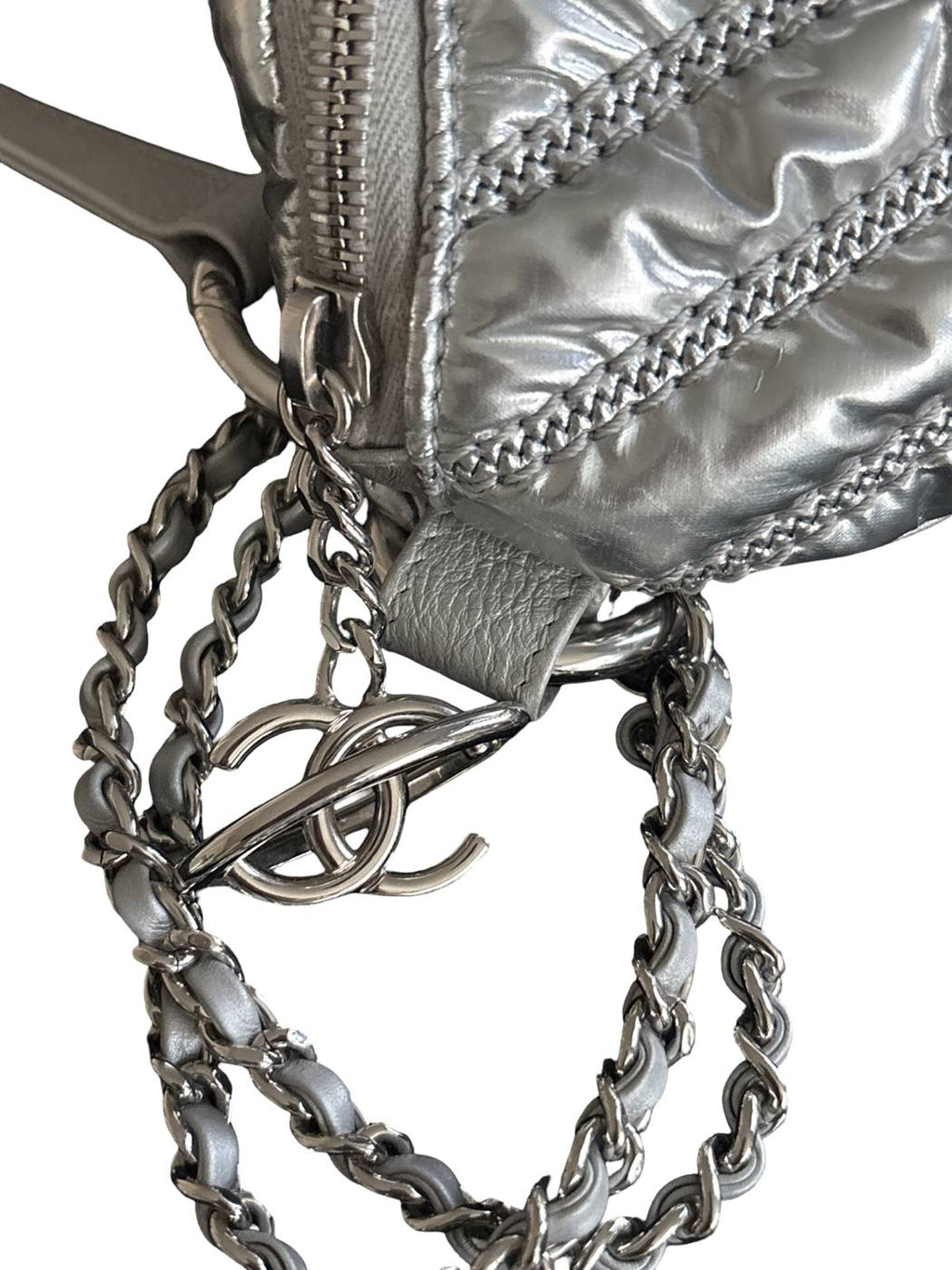 Chanel Metallic Silver Quilted Belt Bag / Crossbody