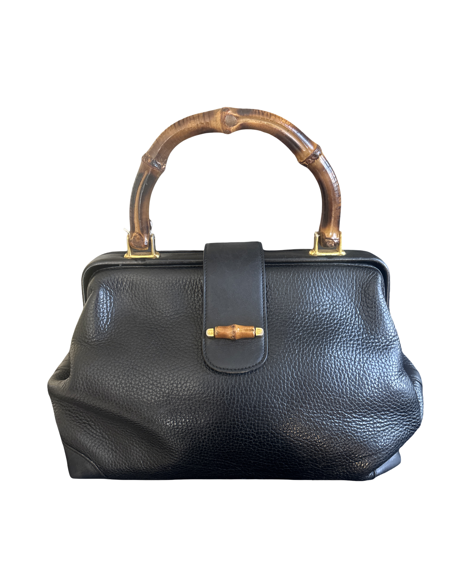 Gucci Bamboo Leather Top Handle Doctor Bag – Black Pebbled Leather